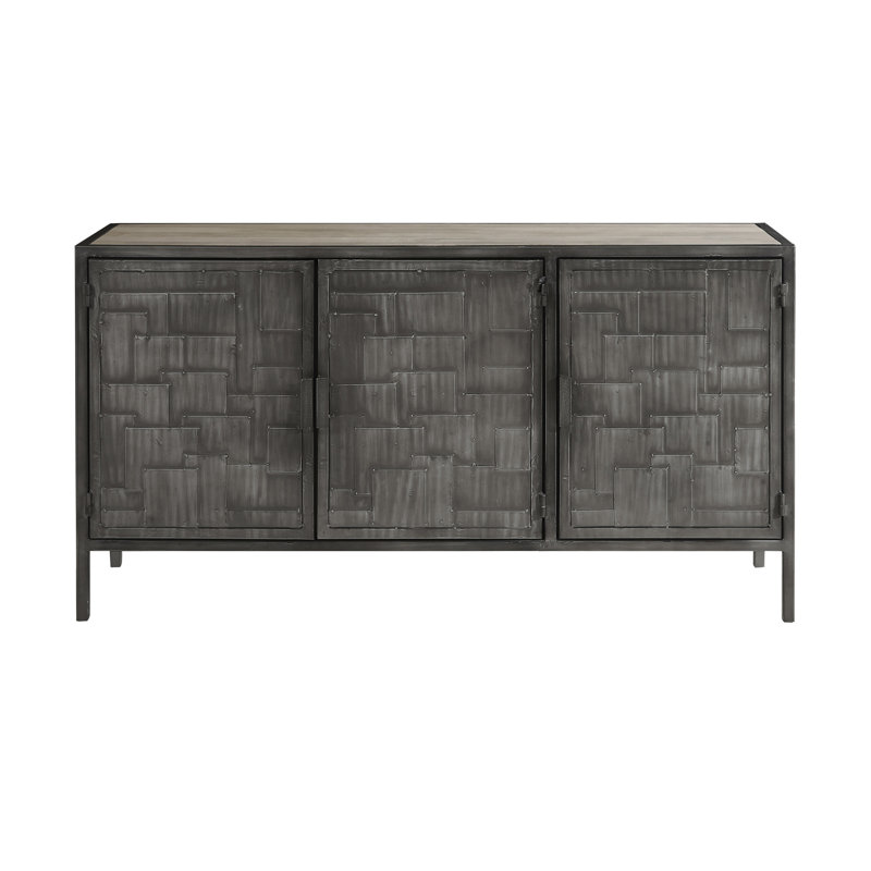 Gray Mango Wood and Metal 3-Door Sideboard