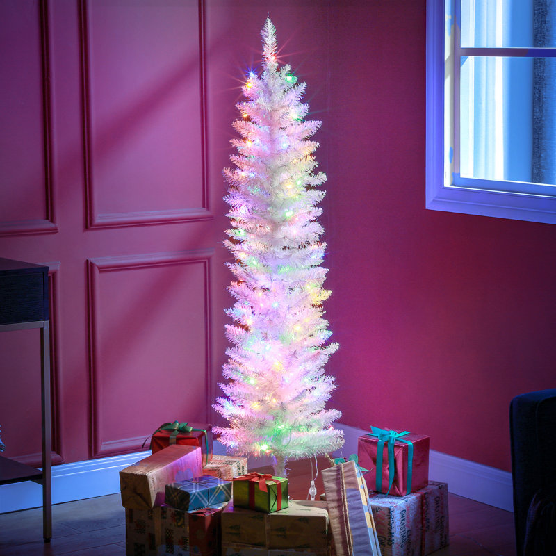 Grand sapin de Noël artificiel pré-éclairé, Blanc, 4 pi 11 po