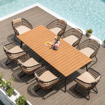 8 - Person Metal Patio Dining Set With Removable Cushions And Umbrella Hole