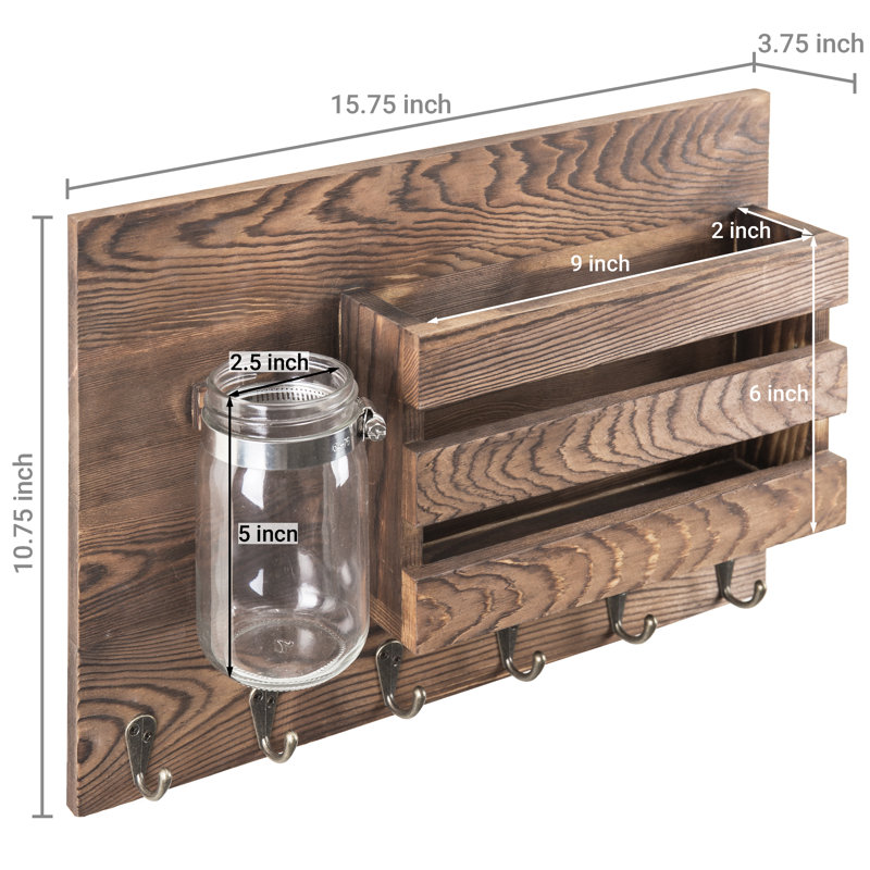 Wall Mail Organizer with Key Hooks and Vase
