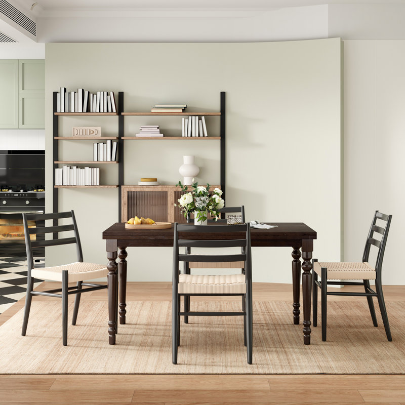 4 - Person Solid Wood Solid Wood Top Four Leg Dining Set, Black, Black, Beige