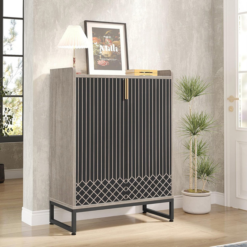 29.52" Shoe Cabinet With Doors, Gray/Black