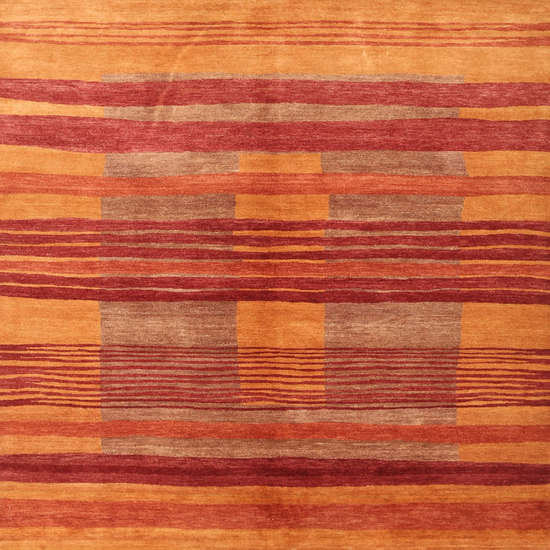 Tapis contemporain rouge / beige, Carré 7 pi