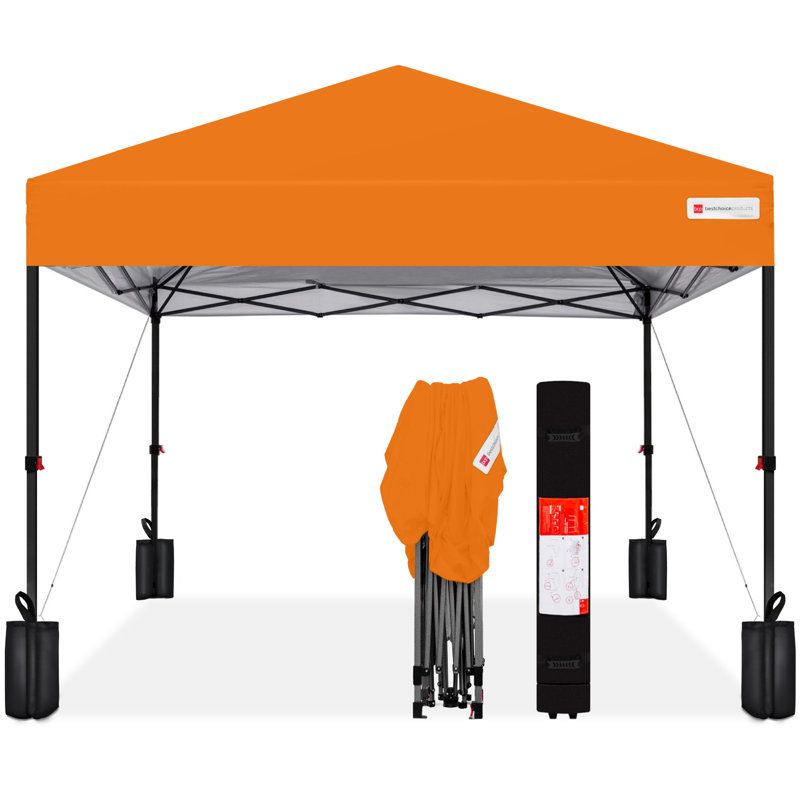 Best Choice Products Easy Setup Pop Up Canopy W/ 1-Button Setup, Wheeled Case, 4 Weight Bags, 8ft x 8ft, Orange