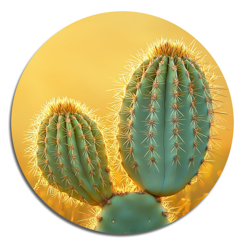 Marrin - Cactus rond, reproduction d'art métallique traditionnelle verte, H 23 po x l 23 po