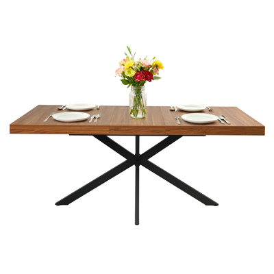 55"-70.9" Extendable Dining Table - Hidden Storage, 4-8 Seat Farmhouse Kitchen Table, Dhaka Walnut