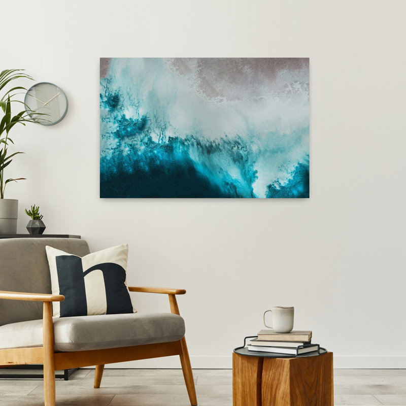 «Teal Beach», art dramatique abstrait, nature, plage vibrante, H 24 po x l 36 po