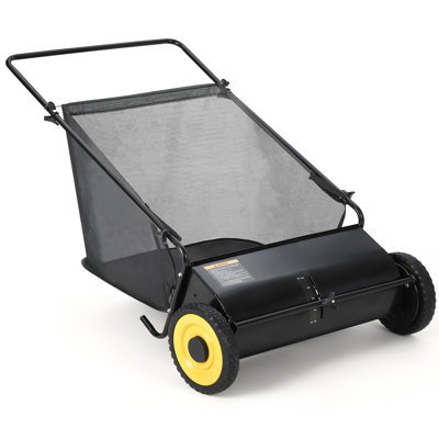 Balai à gazon robuste 26 pouces 7 pieds Pi. Grand sac de collection en maille 4 brosses de filage à haute densité à hauteur réglable - Cadre en acier antirouille et roues en caoutchouc pour les feuilles, les débris d'herbe