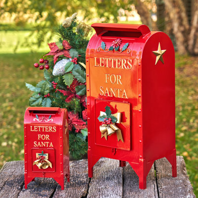 Two Piece Set of Glossy Red Christmas Mailboxes with Gold Details