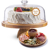 Acacia Wood Cake Stand With Lid - 12In Round Cake Holder, 2-In-1 Dessert Table Display Set & Charcuterie Board For Cheese