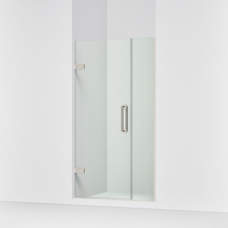 Components 39-5/8-In40-3/8-Inw X 71-1/2-Inh Frameless Pivot Shower Door With 3/8-In Crystal Clear Glass And Back-To-Back Vertical Door Pulls