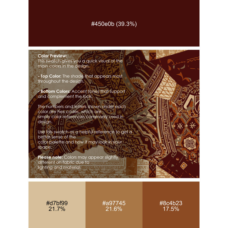 Tapis oriental brun lavable à la machine Cilegon Mayan Warrior - reliure brun clair, 7 x 9
