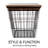 End Table with Storage – 2 Piece Nesting Tables – Square Wire Basket Base and Wood Tops – Industrial Farmhouse Style Side Table