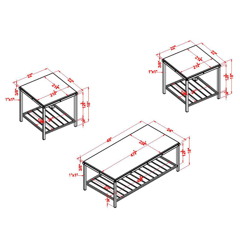 Ensemble de tables basses 3 pièces Divers