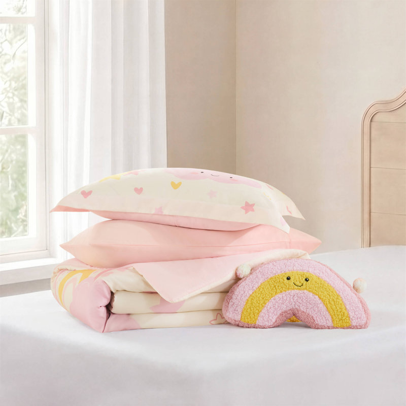 Kids Pink Rainbow Bedding Sets, Twin Twin XL Microfiber Comforter Set