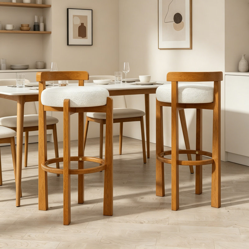 Ensemble de 2 tabourets de bar en bois à dossier bas avec revêtement doux, White