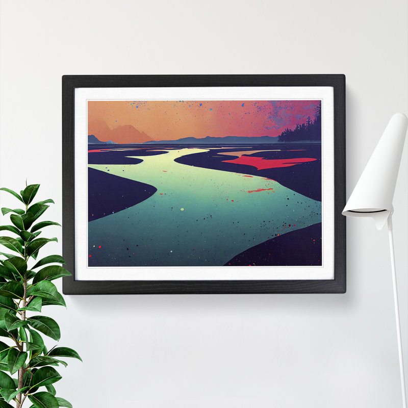 Colourful River - Single Picture Frame Painting, Black Framed, 34cm H x 46cm W x 2cm D