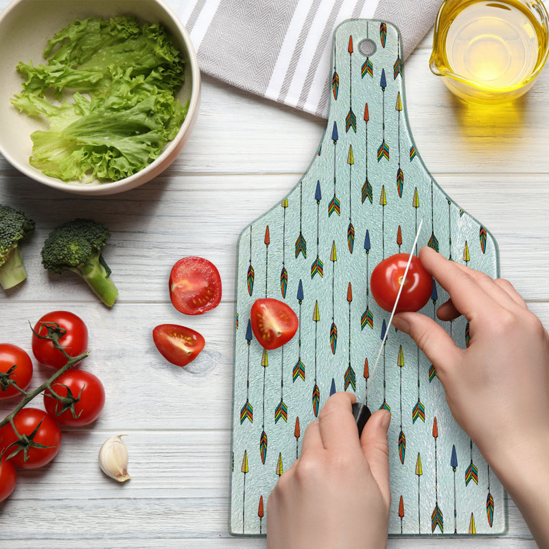 Ambesonne Arrow Tempered Glass Cutting Board Native Folk Multicolor