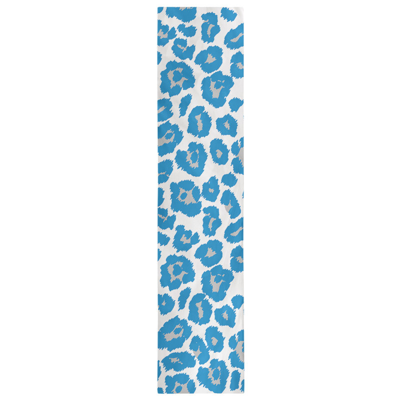 Animal Print Table Runner, 90" x 16", White/Light Blue/Gray
