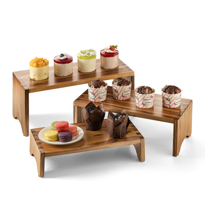16.5 inch Solid Acacia Wood Cake Dessert Tiered Stand - Set of 3 Display Stands - No Installation Required