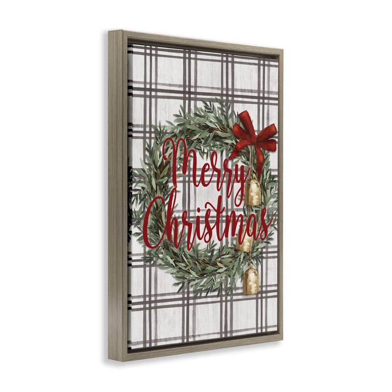 Couronne de Noël à carreaux, toile par Dogwood Portfolio, Cadre flottant orme Montalcino, H 25 po x l 17 po x P 1,7 po