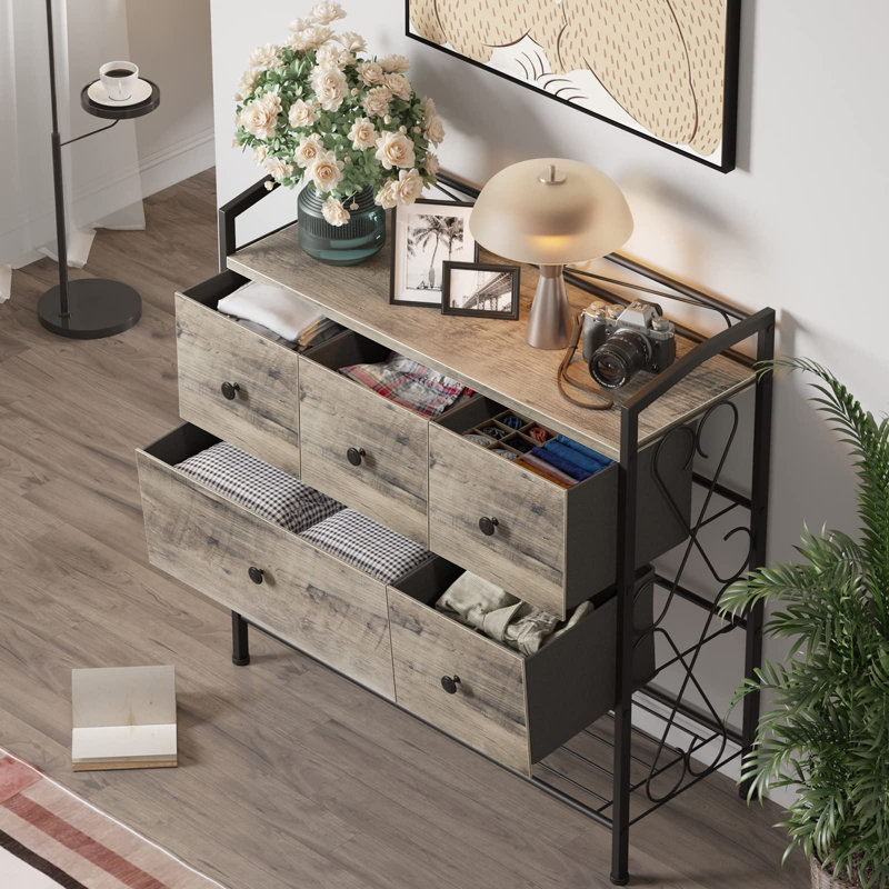 Raffaele Steel 6 -Drawer Accent Chest, Oak