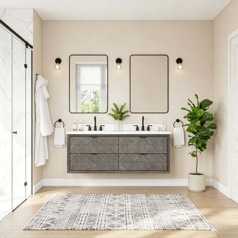 Meuble-lavabo flottant 60 po, Chêne gris