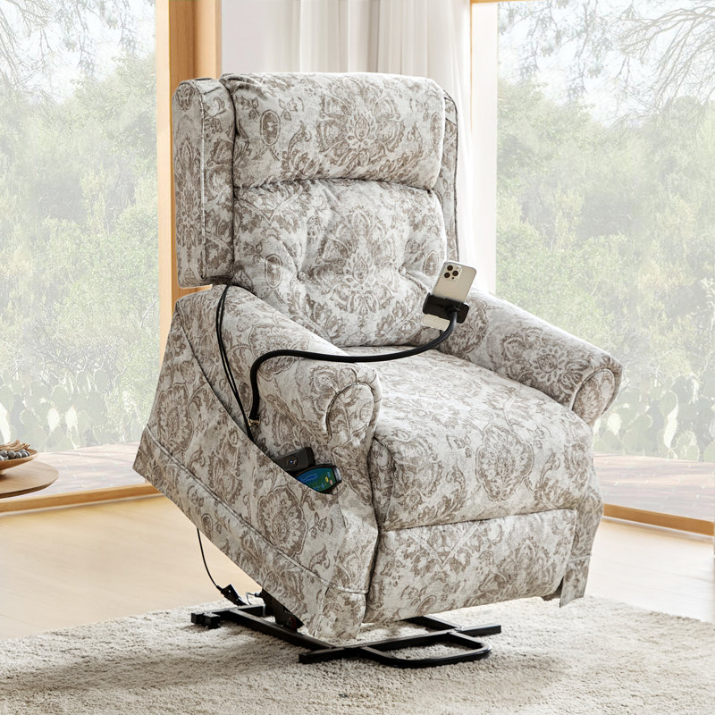 Xayah Lift Assist Heated Massage Power Recliner with Adjustable Headrest, Damask