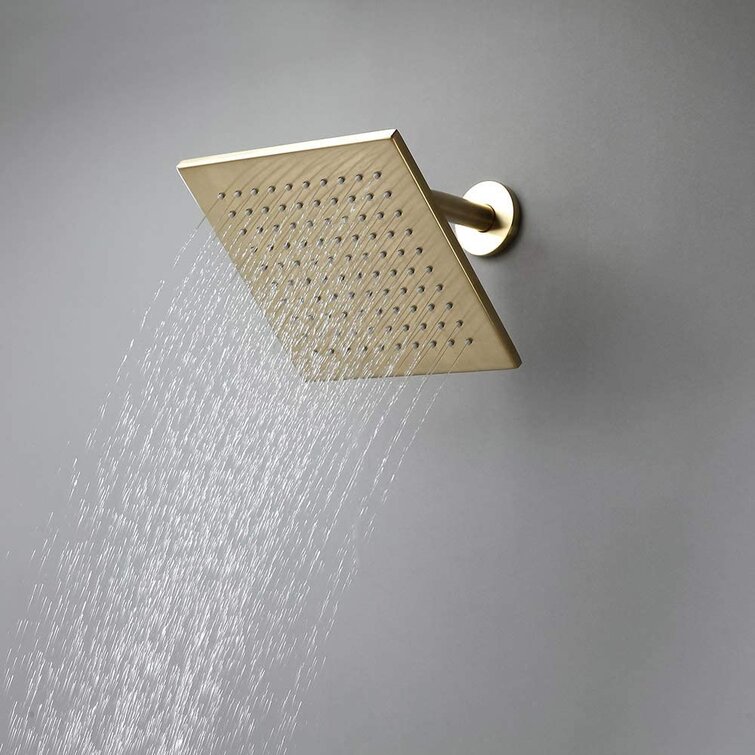 Sumerain Brushed Gold Shower Faucet Set with 8 Inches Stainless Steel Rain Shower Head, Solid Brass Rough in Valve