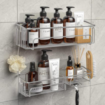 Shower Caddy Bathroom Shelf, No Drilling Traceless Adhesive Bathroom  Storage Organizer, SUS304 Rustproof Food Storage Basket, 2-in-1 Kitchen  Spice