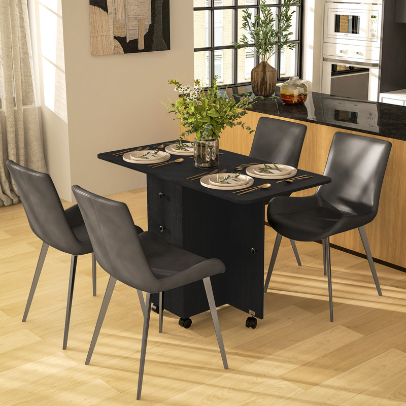 Table de salle à manger pliable, table de cuisine roulante avec tiroirs, armoire, Noir
