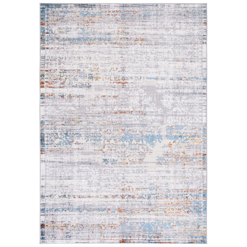 Tapis gris / bleu doré Minyard 298, Rectangle 4 pi 5 po x 6 pi 5 po