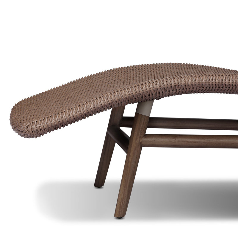 Portia Outdoor Teak Chaise Lounge, Stained Saddle Brown, Tanned Weave
