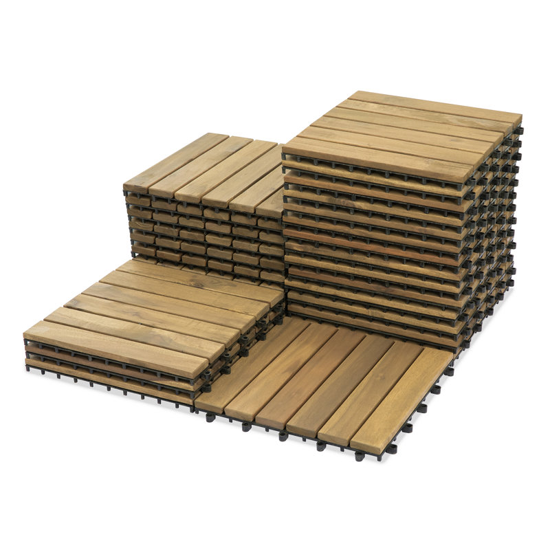 30cm L x 30cm W Solid Wood Interlocking Deck Deck Tile Kit, Light Oak