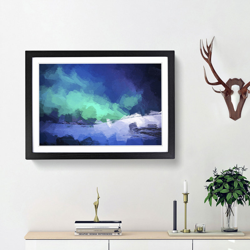 Aurora Borealis in Iceland in Abstract - Picture Frame Graphic Art Print, 36cm H x 48cm W x 2cm D, Black Framed