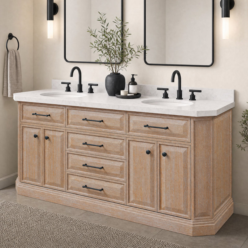 Palace 72'' W Double Vanity, Matte Black, Toffee Latte