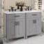 Meuble-lavabo double 48 po, armoire de salle de bain avec tiroirs basculants, 2 supports de rangement et 2 armoires, 2 meubles-lavabos séparés avec lavabos en céramique
