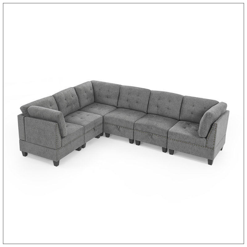 Canapé modulaire réversible en coin Behm, Chenille grise