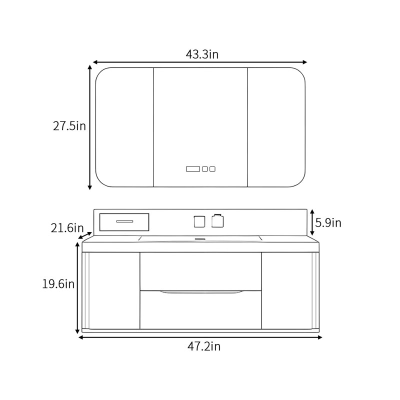 Geil, 25.6" H x 47.2" W x 21.6" D