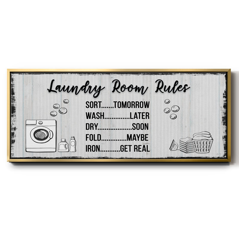 Laundry Room Rules - Toile encadrée, H 20 po x l 50 po