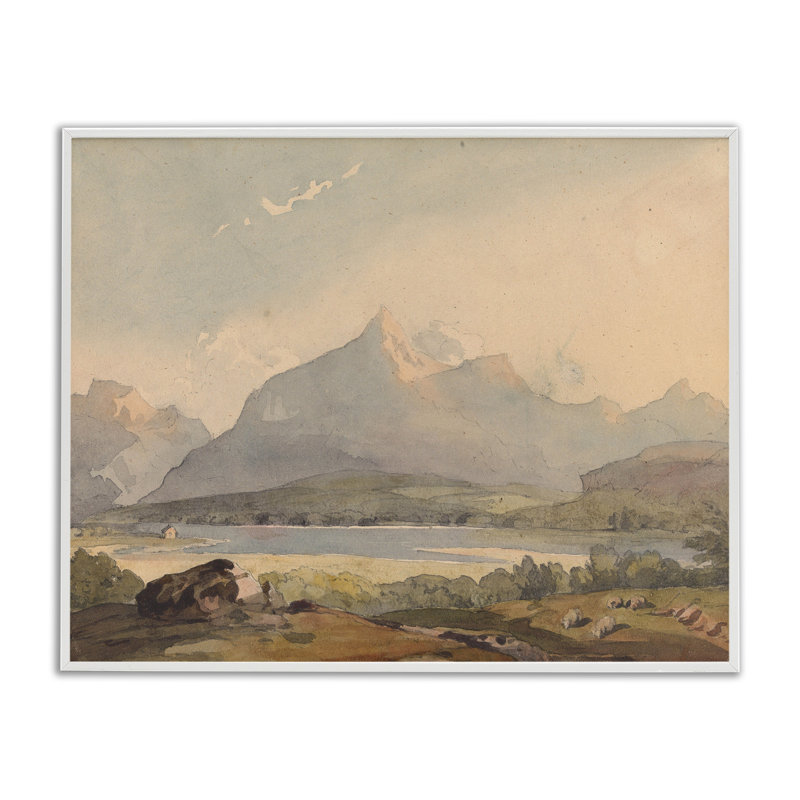 Giclée encadrée Peaceful Hazy Mountains, design par lettré et doublé, H 16 po x l 20 po