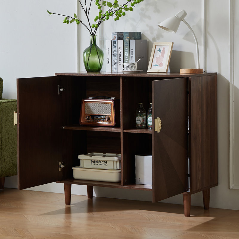 Stylish 39.4” Vintage Style Wooden Sideboard with Decorative Gradient Doors - Versatile Storage Cabinet with Decorative Gradient Doors, Perfect for Living Room or Dining Room