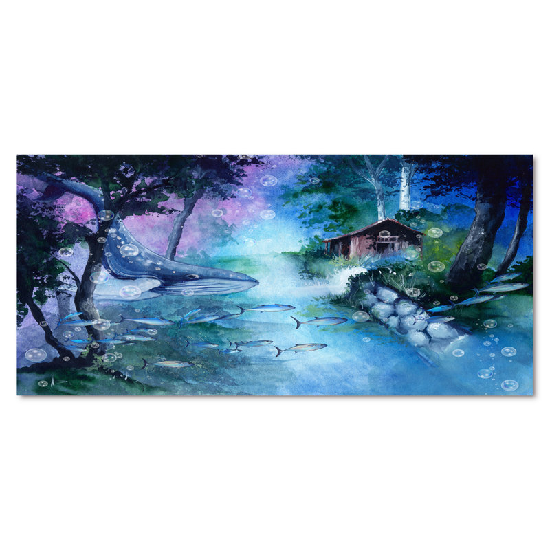 «A Whale in Magic Forest of Green Trees», reproduction sur toile, H 28 po x l 60 po x P 1,5 po, Toile tendue