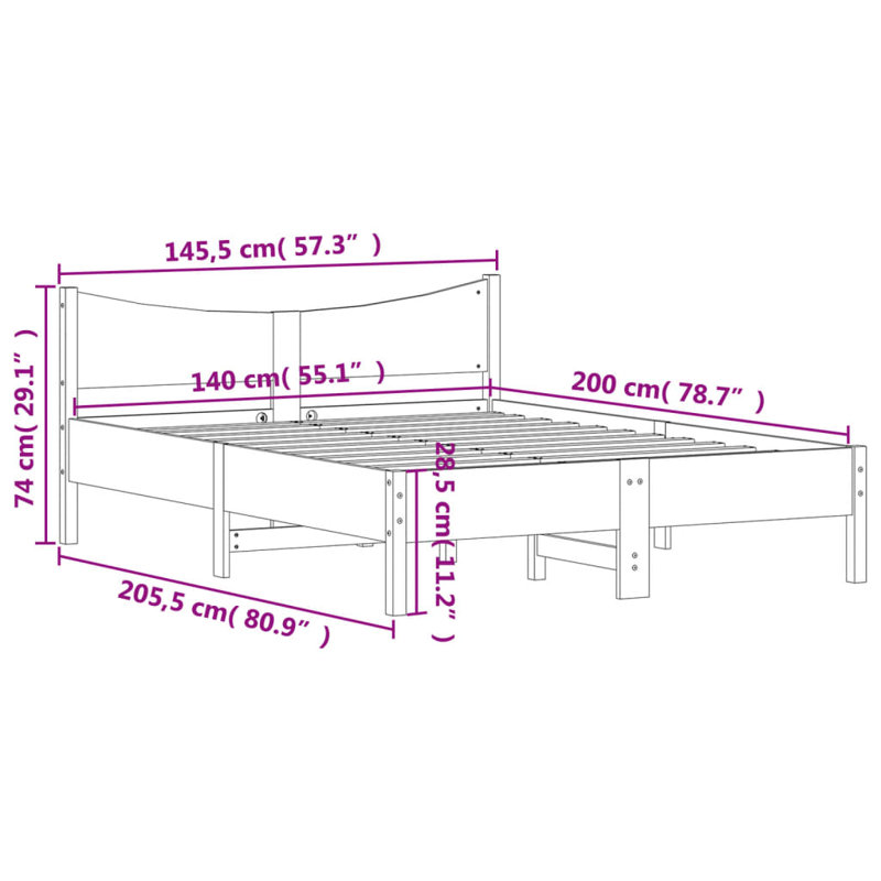 Aracelli Solid Wood Bed, Wax Brown, European Double (140 x 200cm)