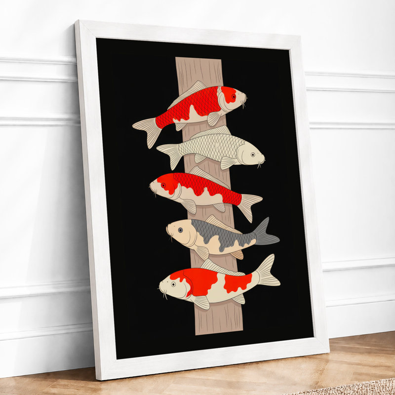 Fish Totem Geometric - Framed Print, A3 - 42.0 x 29.7 cm, White