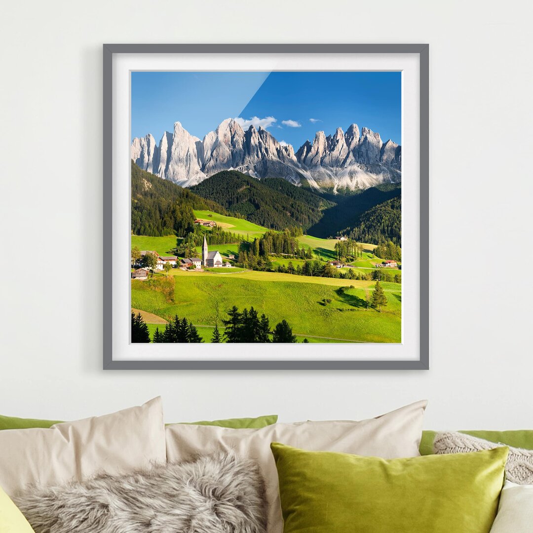 Gerahmtes Poster Geisler Peaks in South Tyrol