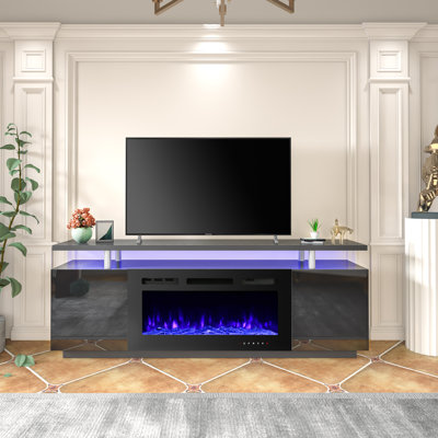 70" Fireplace TV Stand with 36" Electric Fireplace Heater - Entertainment Center Features 12 Flame Effects & 16-Color LED Lights, Supports TVs up to 80" for Living Room, Black