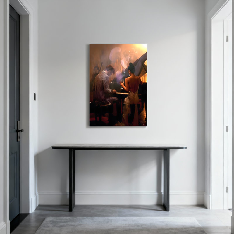 Ensemble de 1 tableau sur toile tendue représentant un duo romantique de pianos, H 18 po x l 12 po