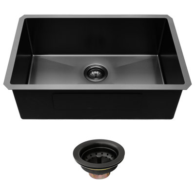 Évier de cuisine encastré noir 30 po x 18 po x 9 po en acier inoxydable T304 de calibre 16, acier inoxydable T304, guide en forme de X, revêtement pour la prévention de la condensation, cuve en acier à jauge silencieuse avec drain