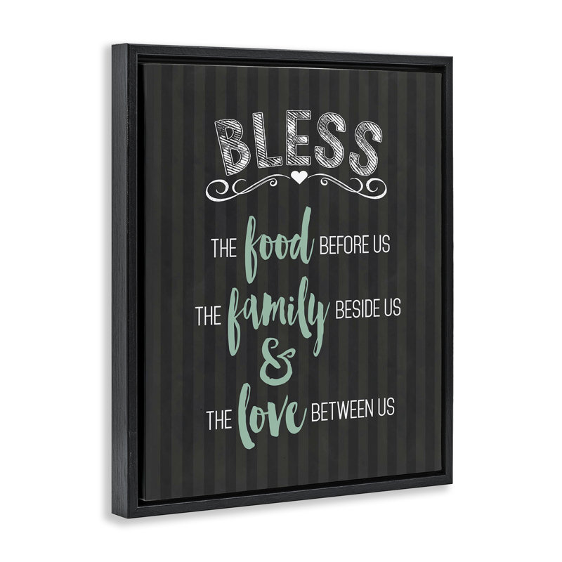 Cadre flottant Bless The Food Family & Love, design par Lettré et doublé, H 31 po x l 25 po, Cadre flottant noir de jais